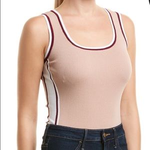 Ronny Kobo Bodysuit Tank Beige Maroon Stripe Top Knit